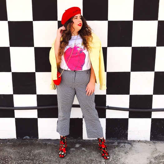 She wears color colorful blogger fall style lame Jane clothing shop small 